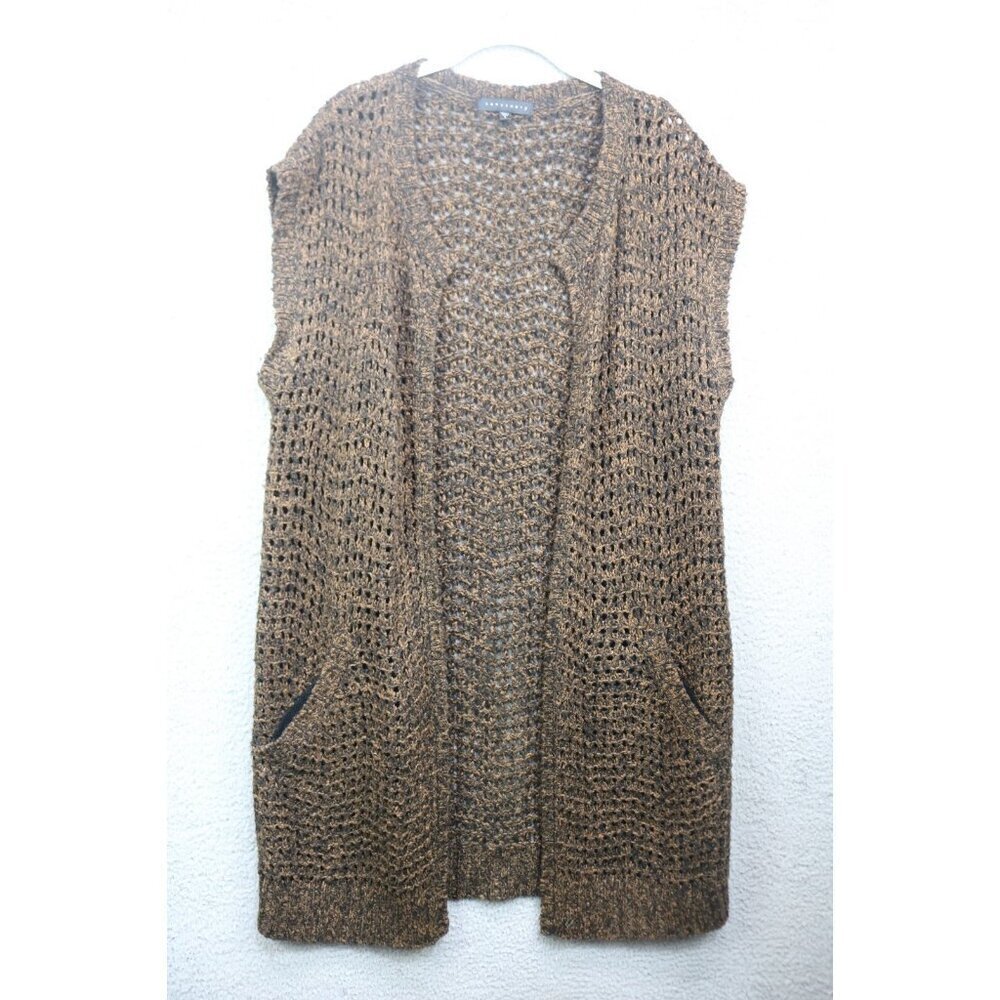 Sanctuary Crochet Brown Black Open Front Cardigan-Large-Boho-Hippie-Pockets